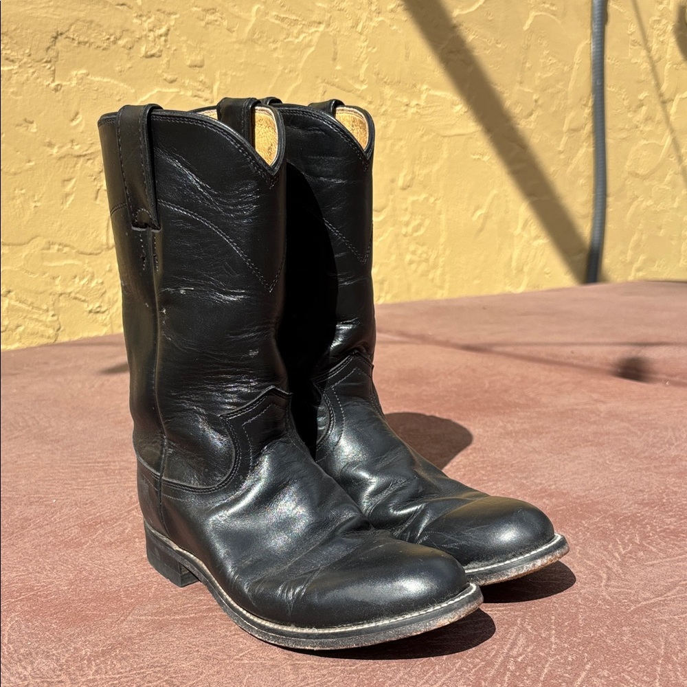 Justin Boots Black Leather Heeled Boots